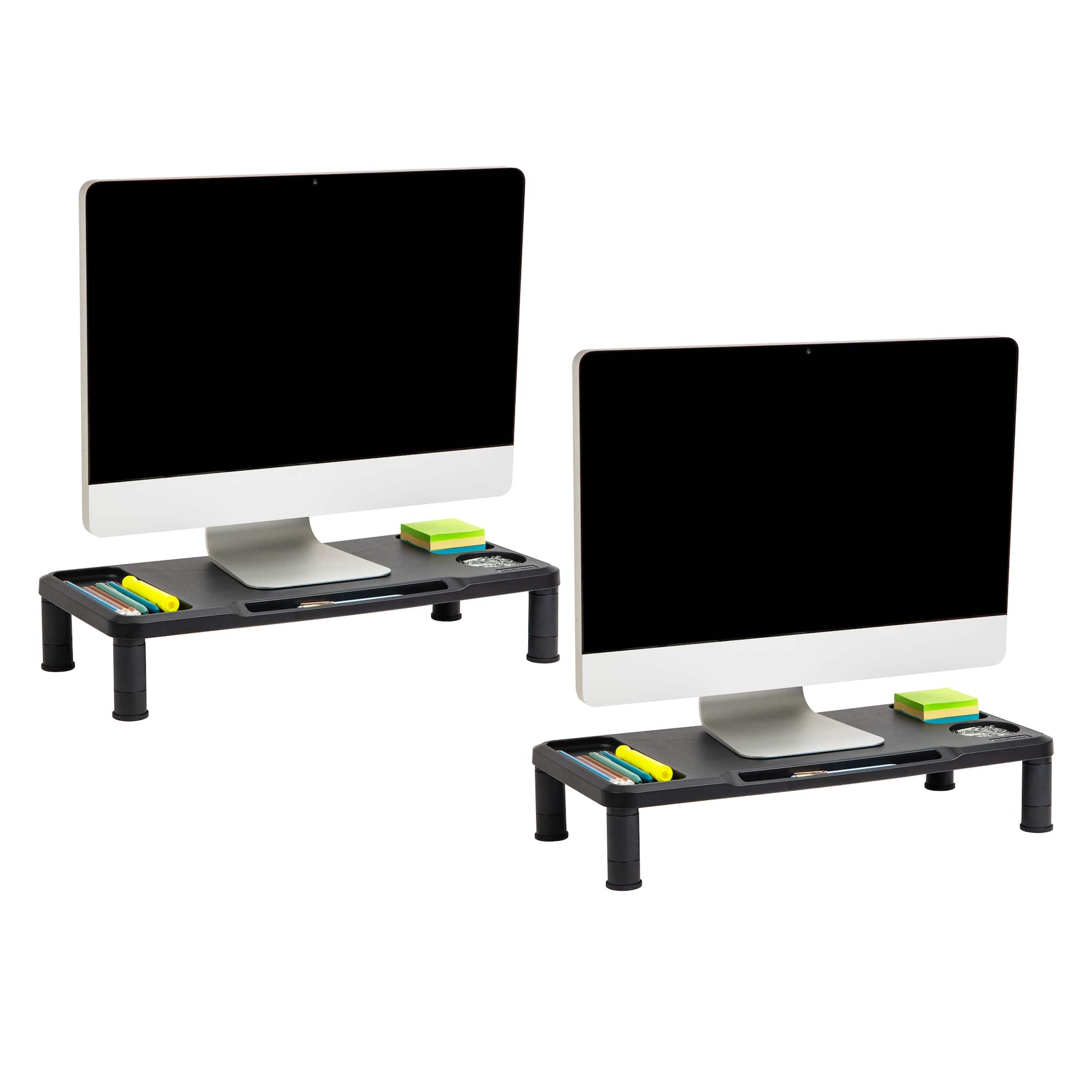Mind Reader Monitor Stand, Laptop Riser, Desktop Organizer, Office, Plastic, Set of 2, Black